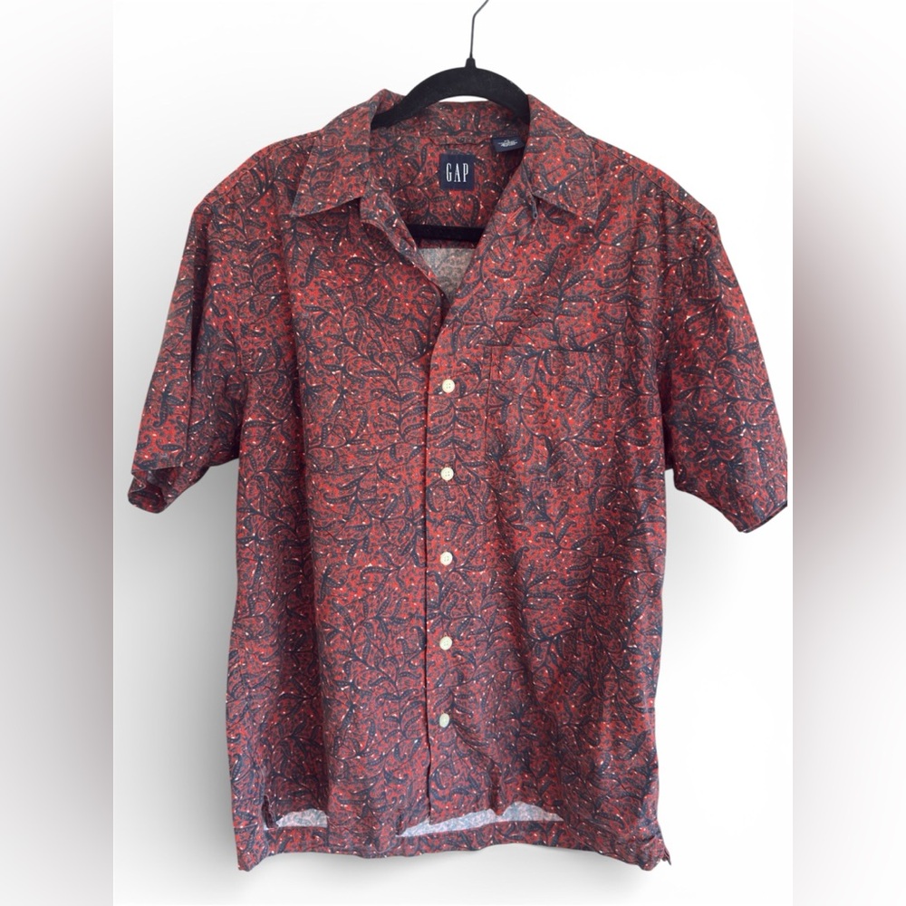 Vintage GAP Red Black Floral Button Up Shirt XS Y2K 100% Cotton